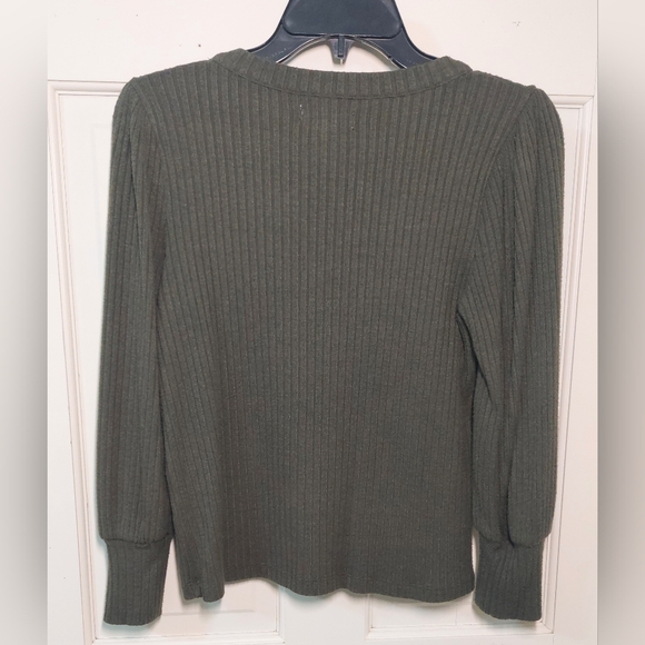 Madewell Ribbed Knit Green Puff-sleeve Top, Size S - Picture 2 of 5